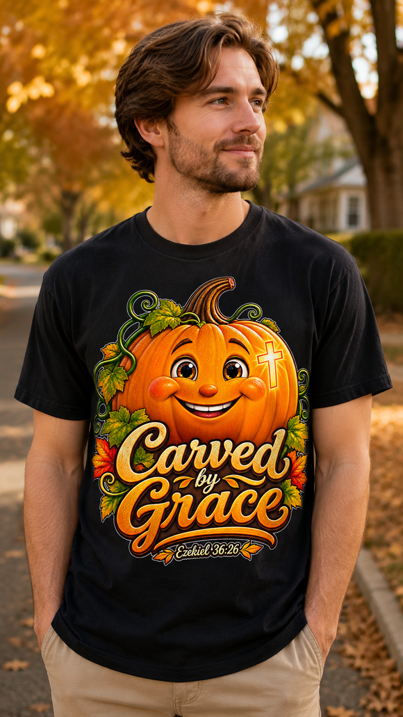 Carved by Grace Ezekiel 36:26 Christian Halloween Cotton T-Shirt