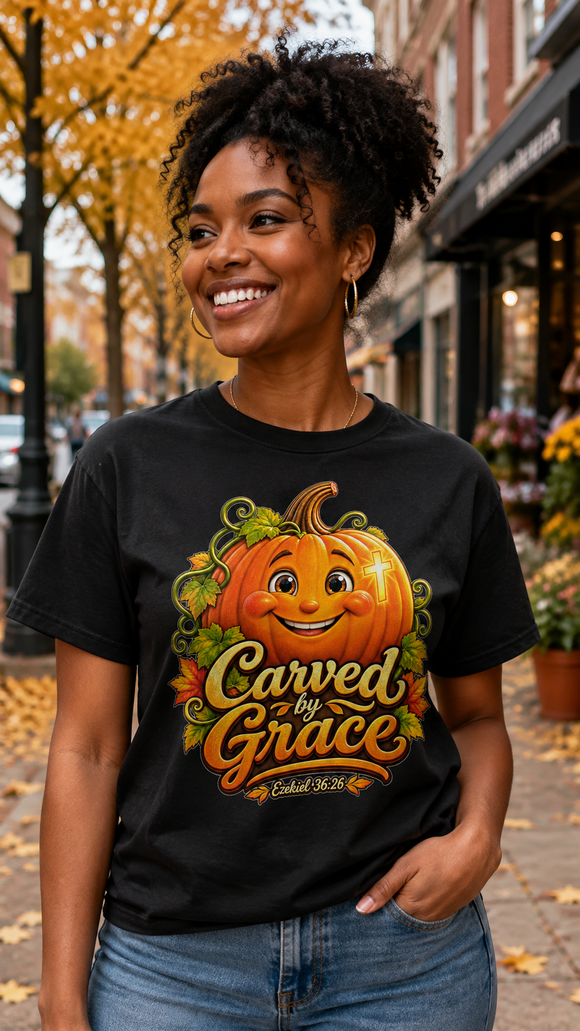 Carved by Grace Ezekiel 36:26 Christian Halloween Cotton T-Shirt