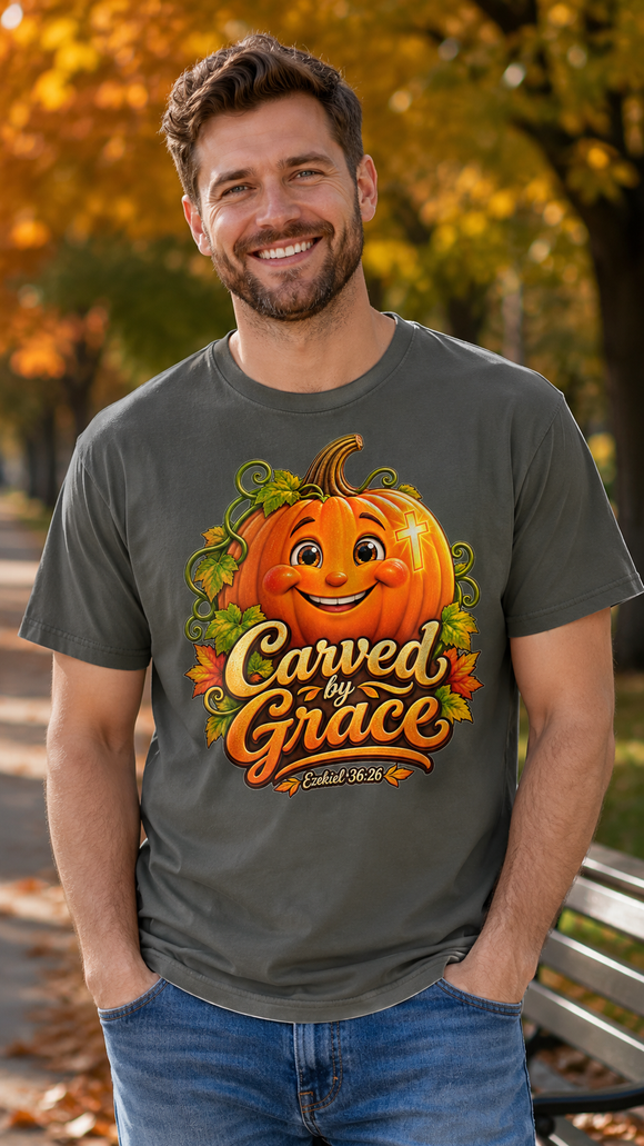 Carved by Grace Ezekiel 36:26 Christian Halloween Cotton T-Shirt
