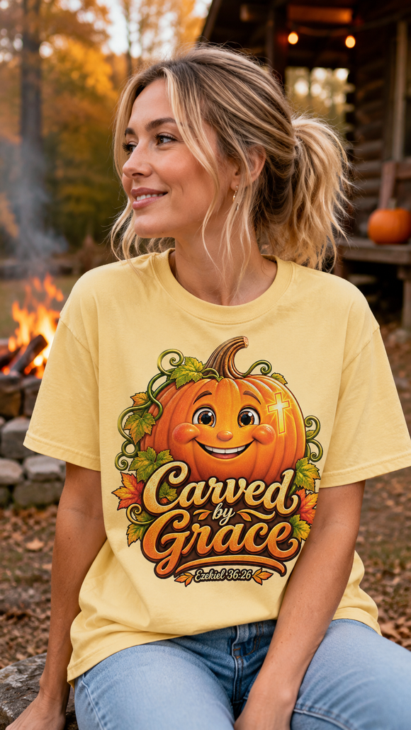 Carved by Grace Ezekiel 36:26 Christian Halloween Cotton T-Shirt