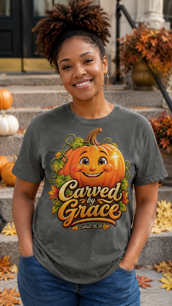 Carved by Grace Ezekiel 36:26 Christian Halloween Cotton T-Shirt