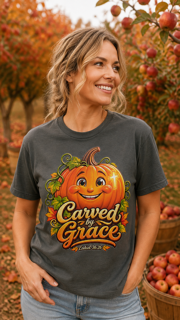 Carved by Grace Ezekiel 36:26 Christian Halloween Cotton T-Shirt