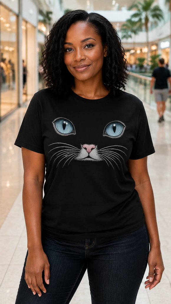 Blue Cat Eyes Face Comfort Colors T-Shirt for Cat Lovers