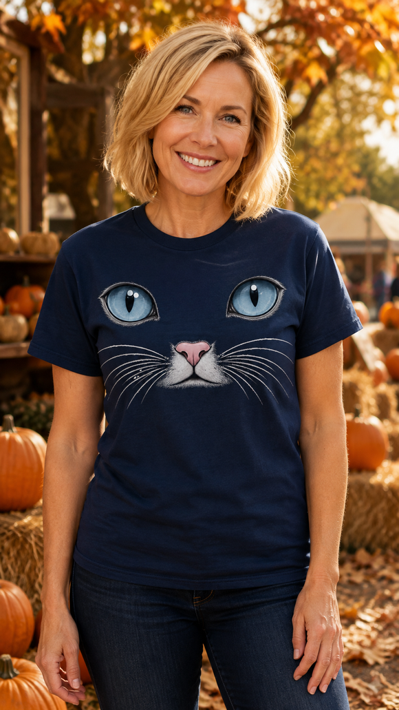 Blue Cat Eyes Face Comfort Colors T-Shirt for Cat Lovers
