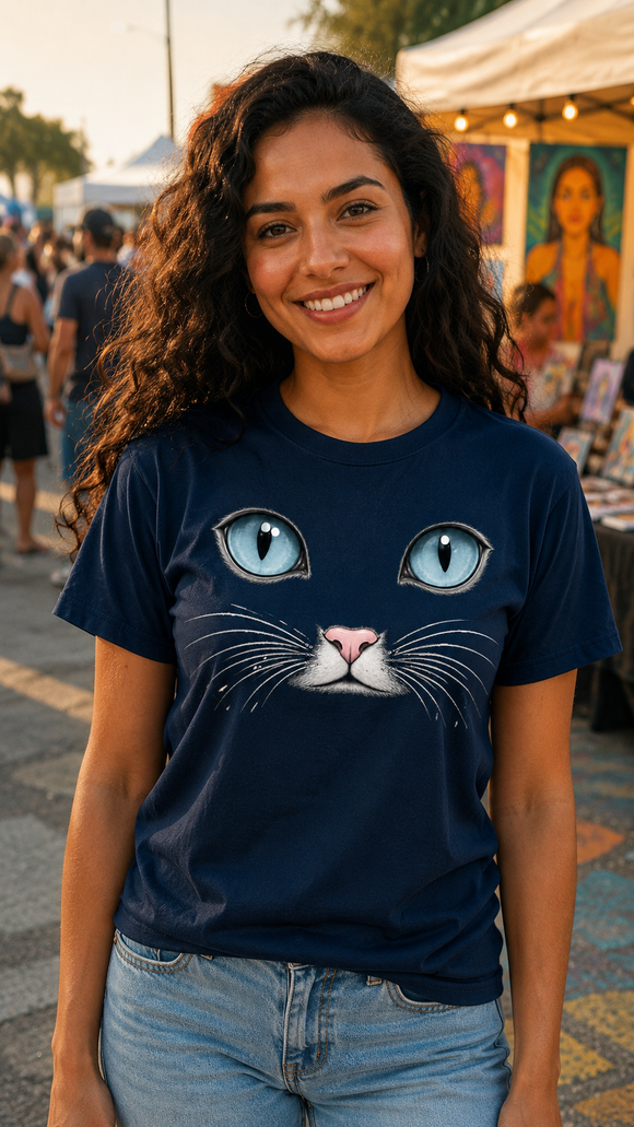 Blue Cat Eyes Face Comfort Colors T-Shirt for Cat Lovers