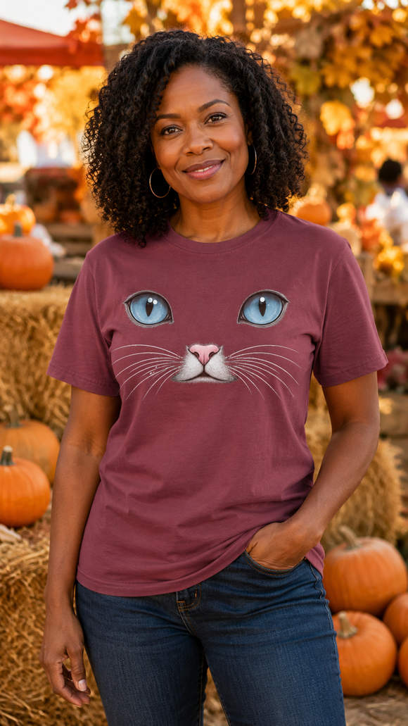 Blue Cat Eyes Face Comfort Colors T-Shirt for Cat Lovers