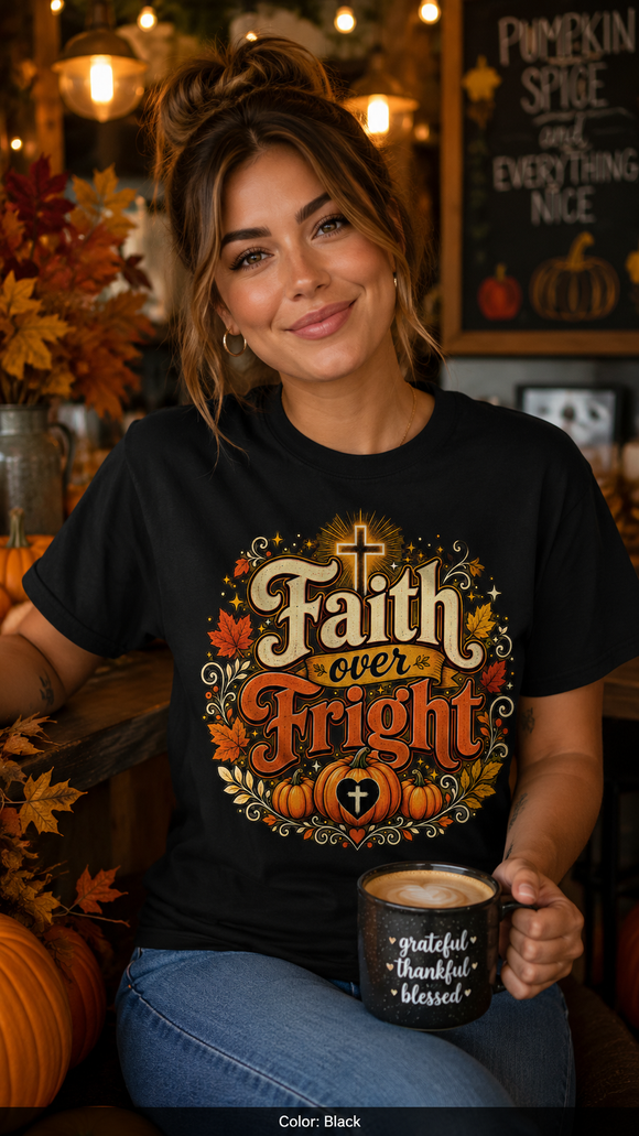Faith Over Fright Christian Halloween T-Shirt for Fall Festivals