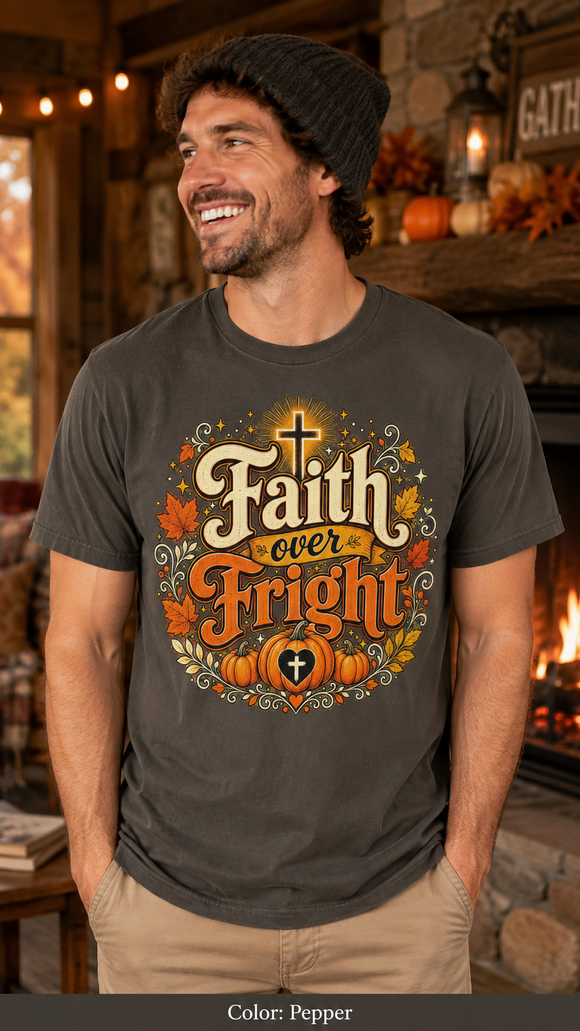 Faith Over Fright Christian Halloween T-Shirt for Fall Festivals