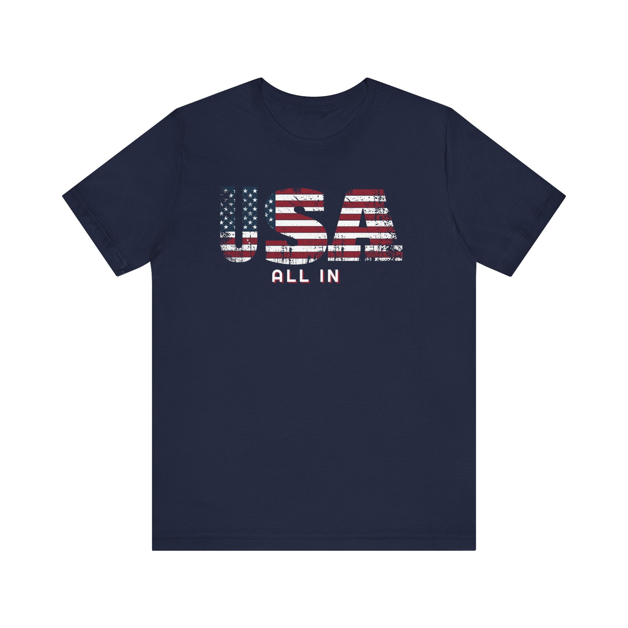 Buy navy USA All In T-Shirt - Patriotic American Flag Design with Bold Lettering