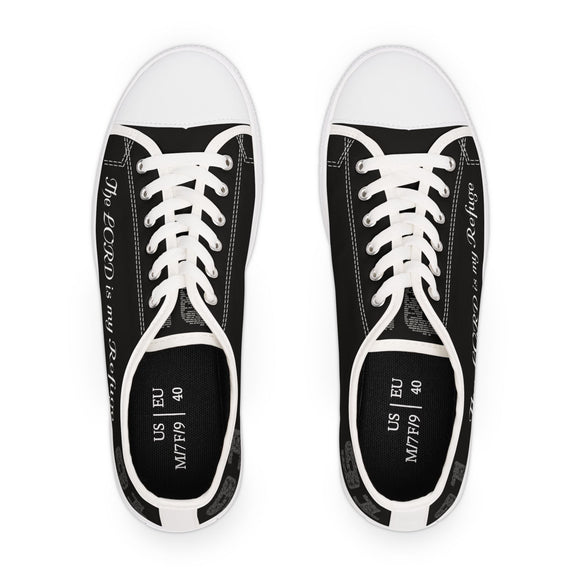 Psalm 91 Sneakers – “The LORD Is My Refuge” Black '91 Retro Script Faith-Inspired Low-Top Shoes