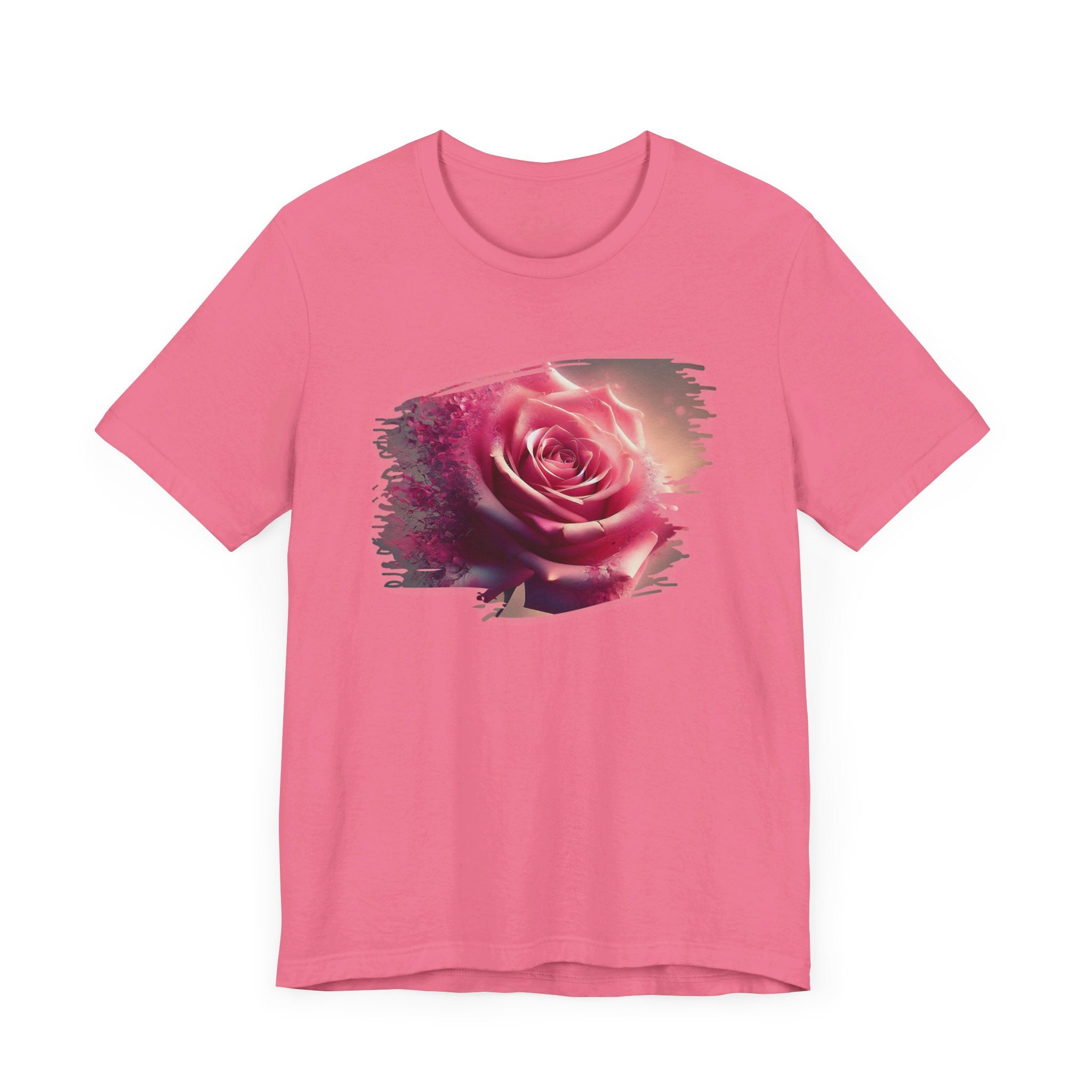 Fading Pink Rose Artistic Stripe T-Shirt - Elegant Floral Design Tee