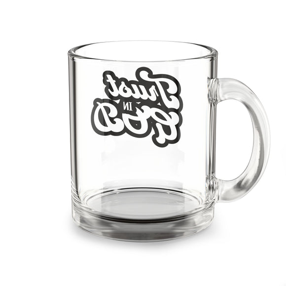 Trust in God Retro Clear Glass Mug – 10oz Transparent Christian Coffee Cup