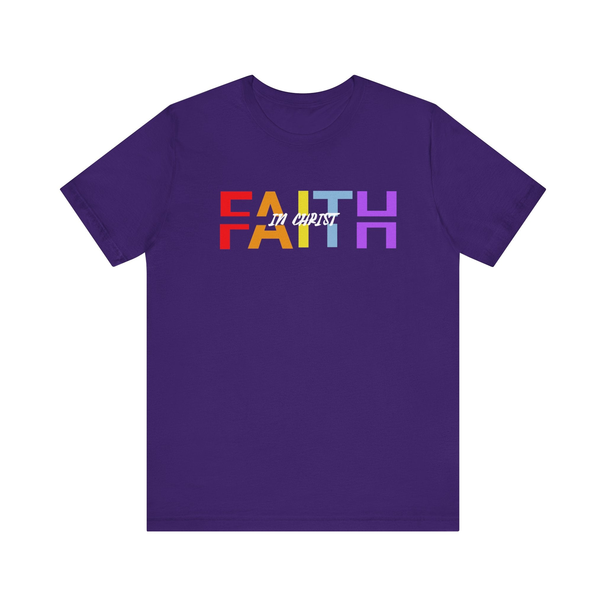 Buy team-purple Stylish Faith in Christ T-Shirt - Colorful Divided Text Design