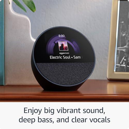 All-new Amazon Echo Spot (2024) – Smart Alarm Clock with Alexa & Vibrant Sound, Black