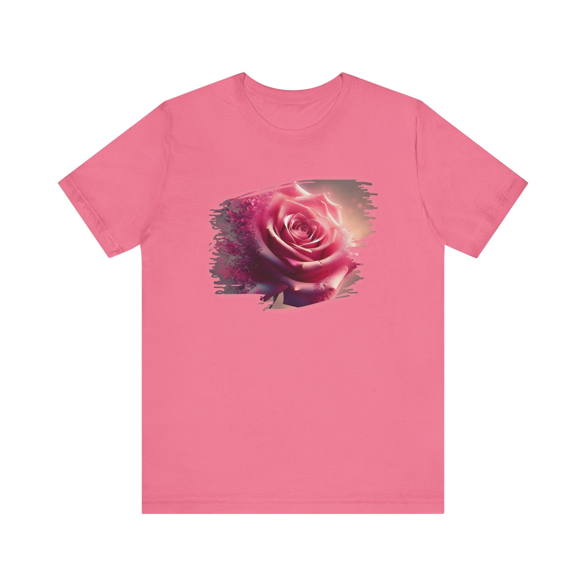 Buy charity-pink Fading Pink Rose Artistic Stripe T-Shirt - Elegant Floral Design Tee