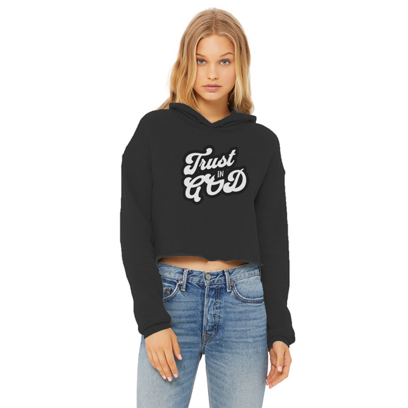 Trust in God Cropped Raw Edge Hoodie for Ladies – Faith-Inspired Streetwear