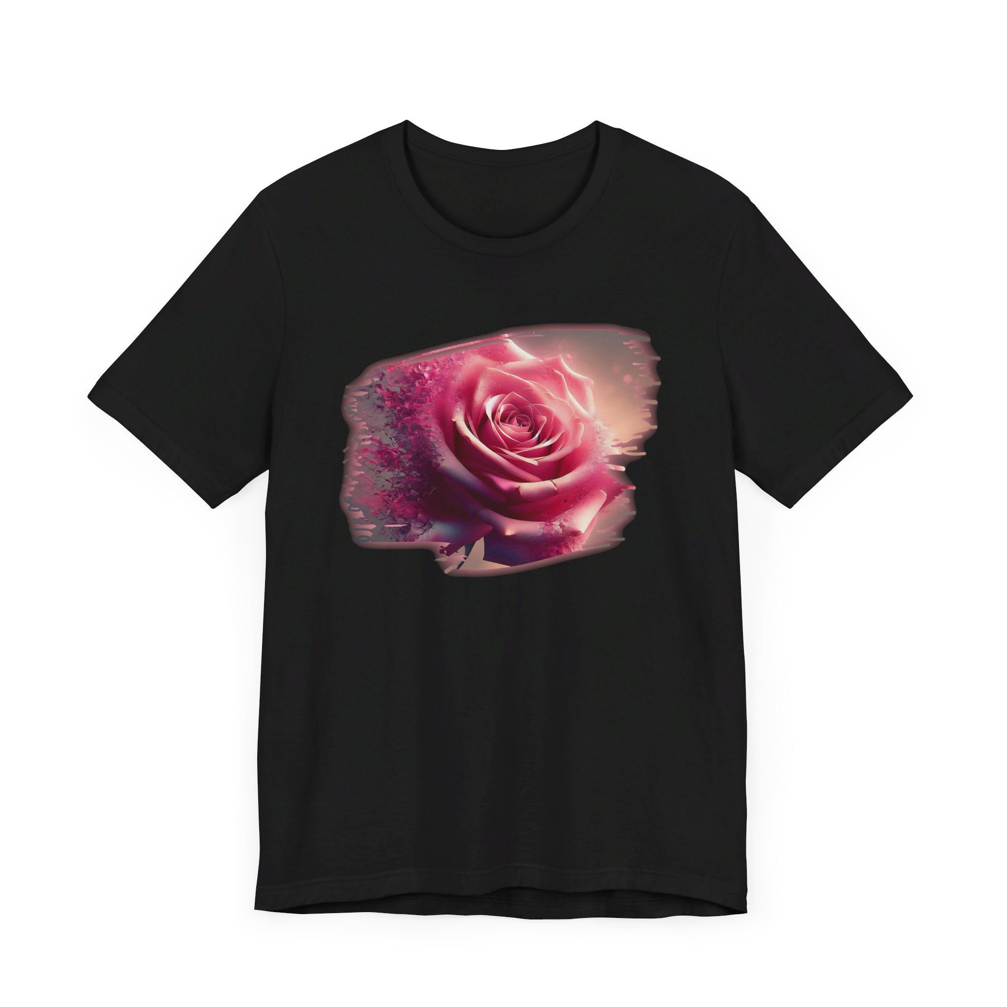 Fading Pink Rose Artistic Stripe T-Shirt - Elegant Floral Design Tee