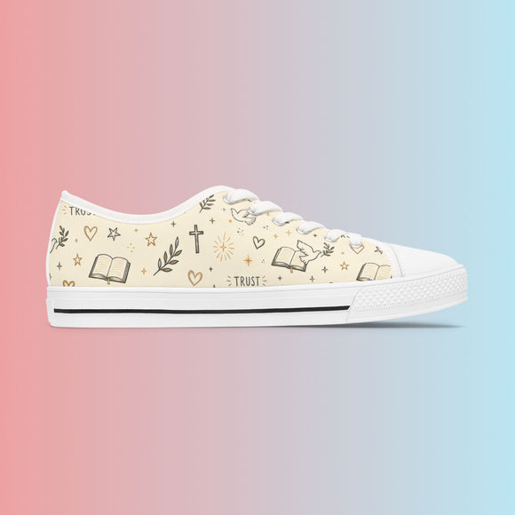 Faith-Inspired Women's Low Top Sneakers — Grace Trust Faith Dove & Cross Pattern