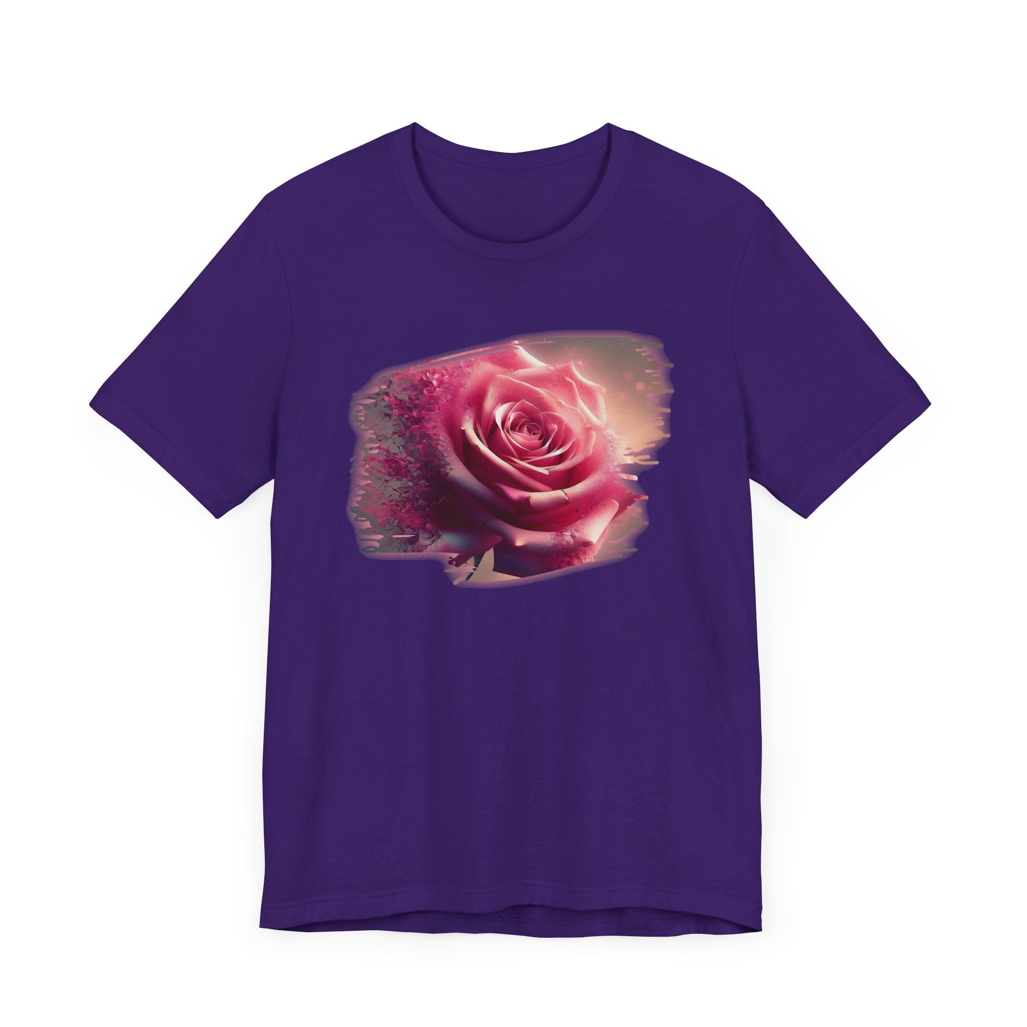 Fading Pink Rose Artistic Stripe T-Shirt - Elegant Floral Design Tee