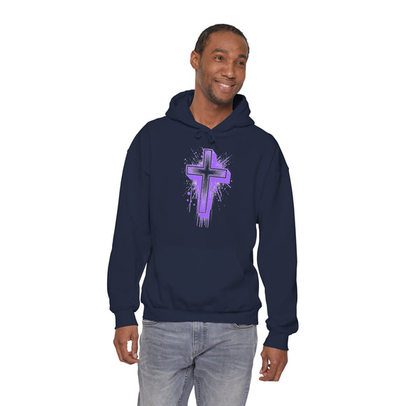 Purple Cross Graphic Hoodie, Faith-Based  Christian Sweatshirt | Bold Cross Design | Unisex Comfort Fit