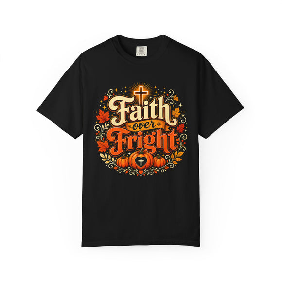 Faith Over Fright Christian Halloween T-Shirt for Fall Festivals