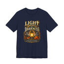 Light Shines in Darkness Tee — Christian Lantern Pumpkin Fall Halloween Shirt-11