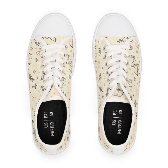 Faith-Inspired Women's Low Top Sneakers — Grace Trust Faith Dove & Cross Pattern