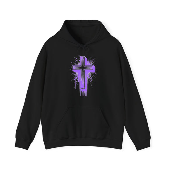 Purple Cross Graphic Hoodie, Faith-Based  Christian Sweatshirt | Bold Cross Design | Unisex Comfort Fit