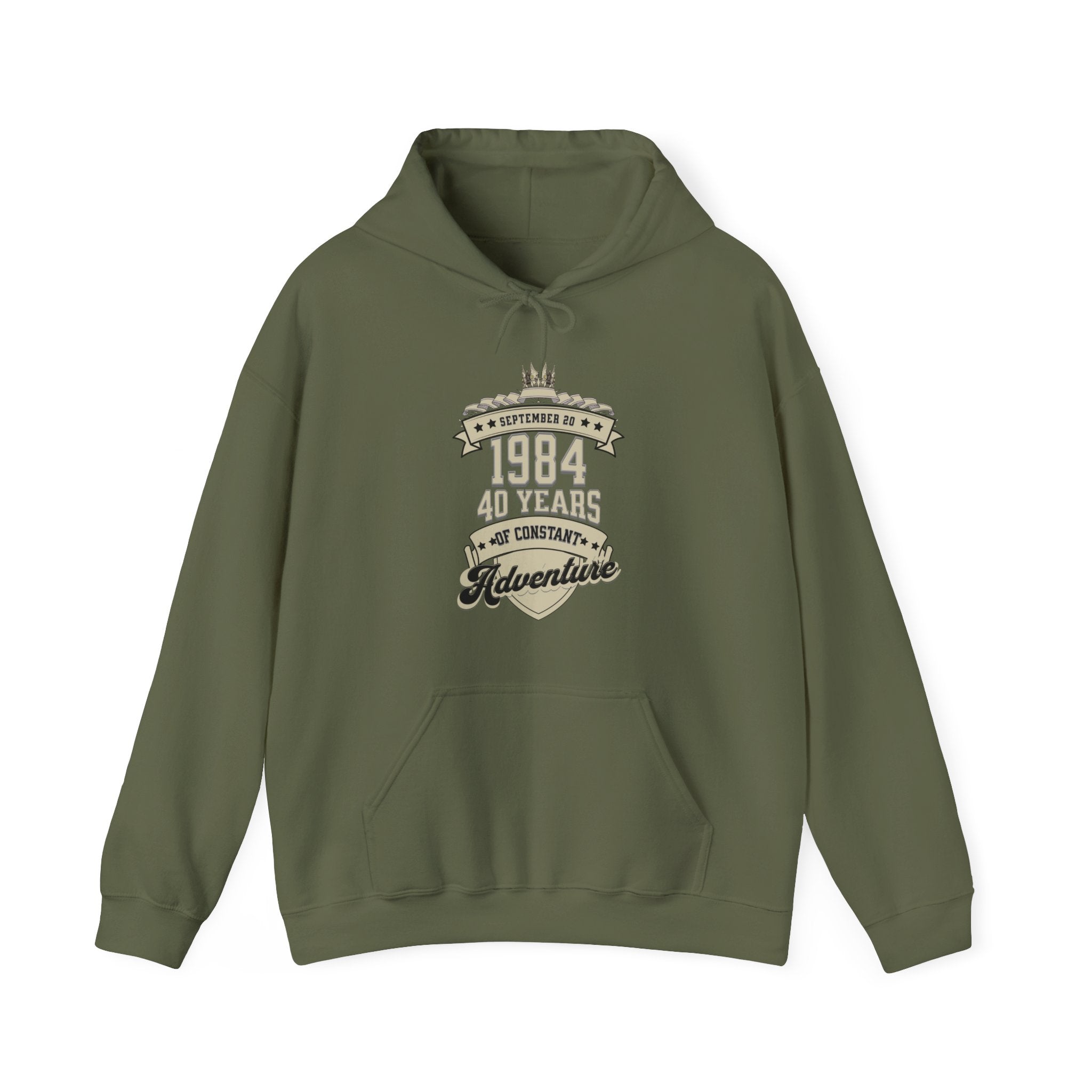 Buy military-green Customizable Birthday Hoodie - Personalized Banner Design with Month, Date, Year, and Description