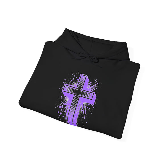 Purple Cross Graphic Hoodie, Faith-Based  Christian Sweatshirt | Bold Cross Design | Unisex Comfort Fit