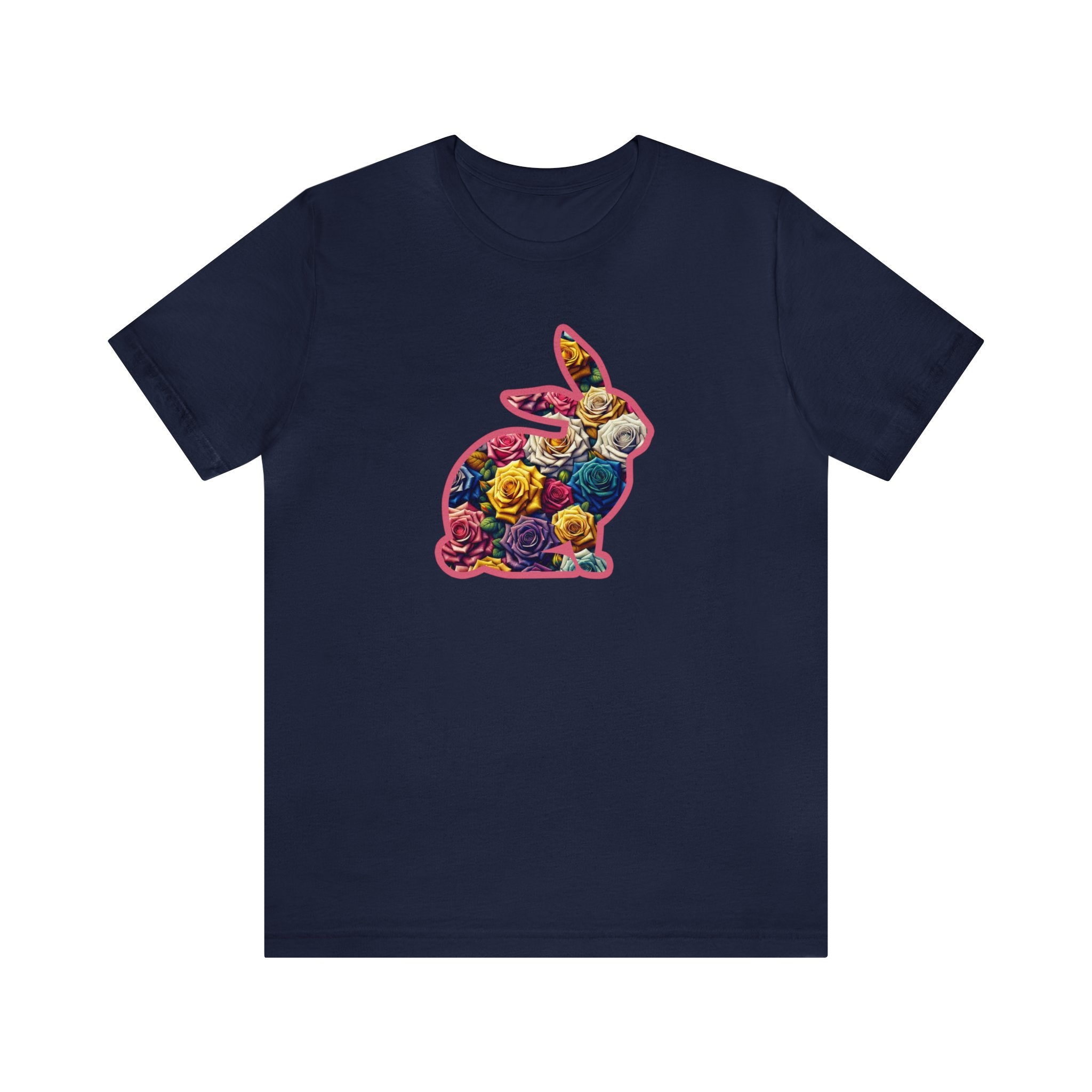 Buy navy Easter Bunny Floral Multicolored Roses T-Shirt - Women&#39;s Easter Tee