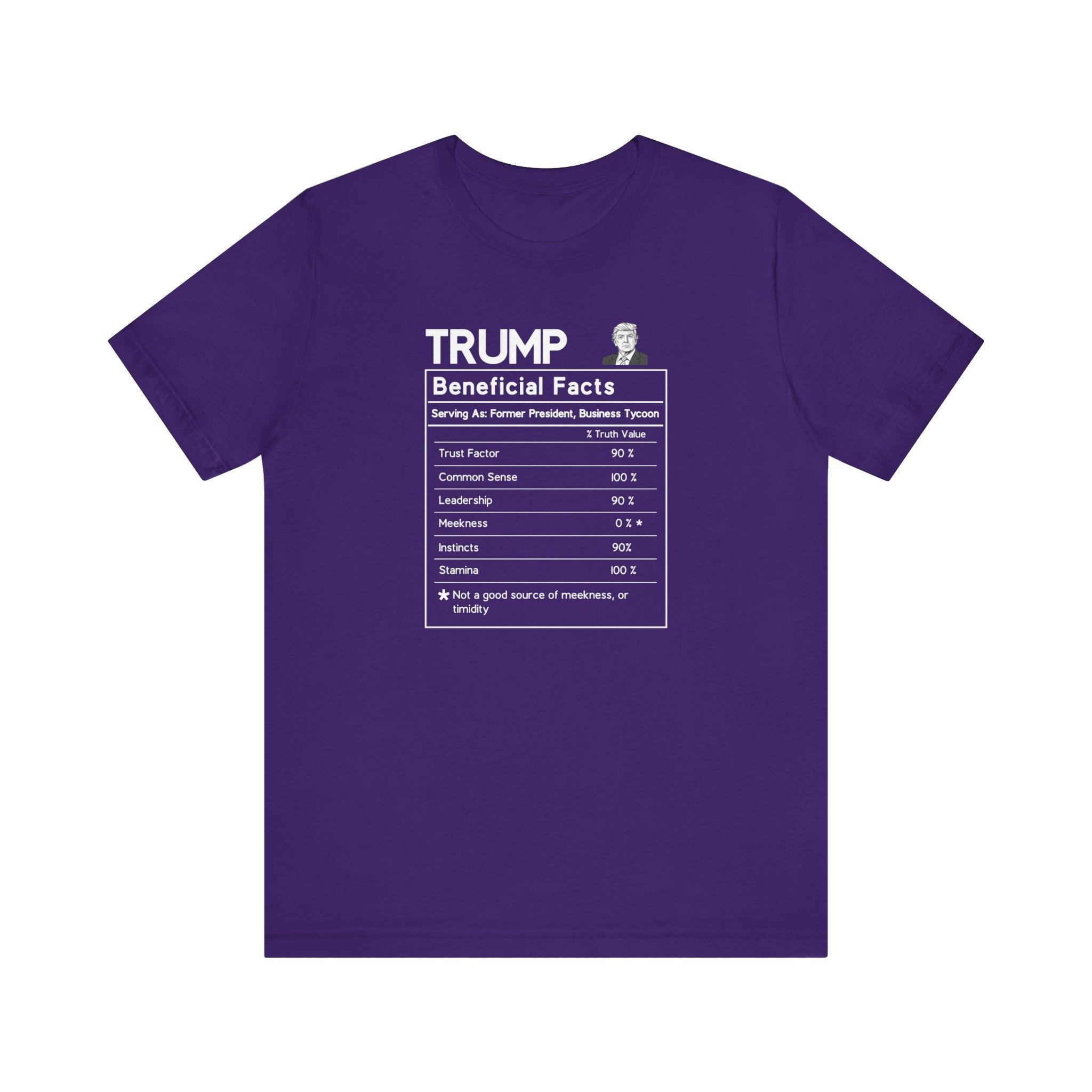 Buy team-purple Donald Trump Beneficial Facts Political Satire T-Shirt - Nutrition Label Design