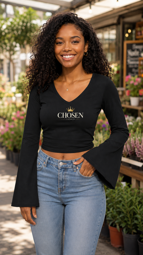 Chosen 1 Peter 2:9 Women's Bell Sleeve Christian Top