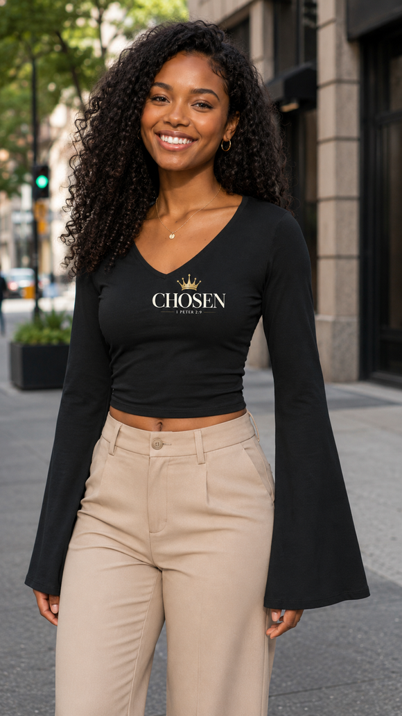 Chosen 1 Peter 2:9 Women's Bell Sleeve Christian Top