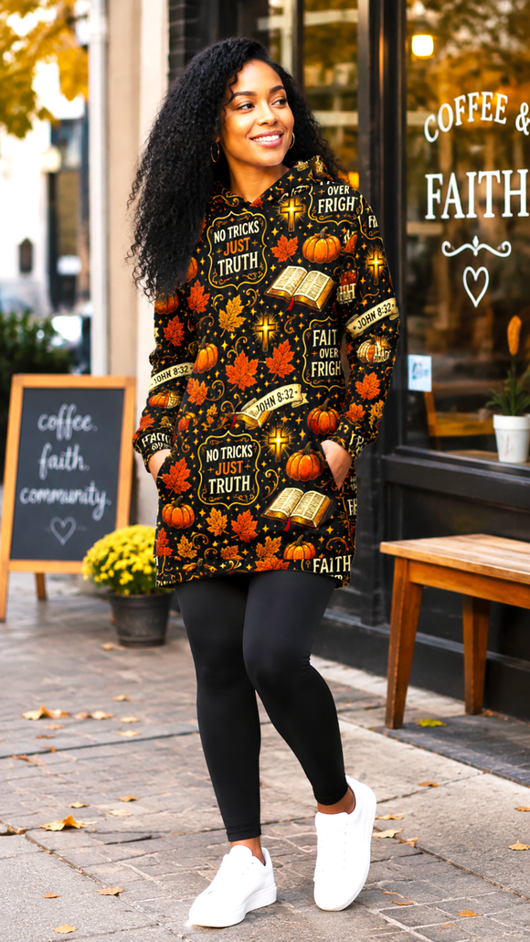 Faith Over Fright Hoodie Dress – Women's Christian Fall Harvest Pumpkin Pullover