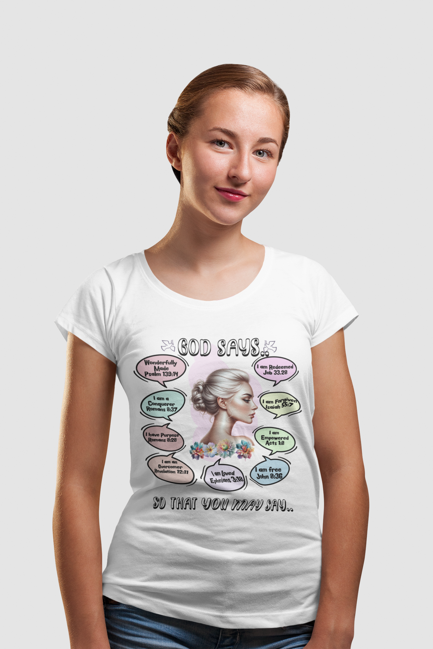 "God Says" T-Shirt - Biblical Affirmations Illustration designed for Woman