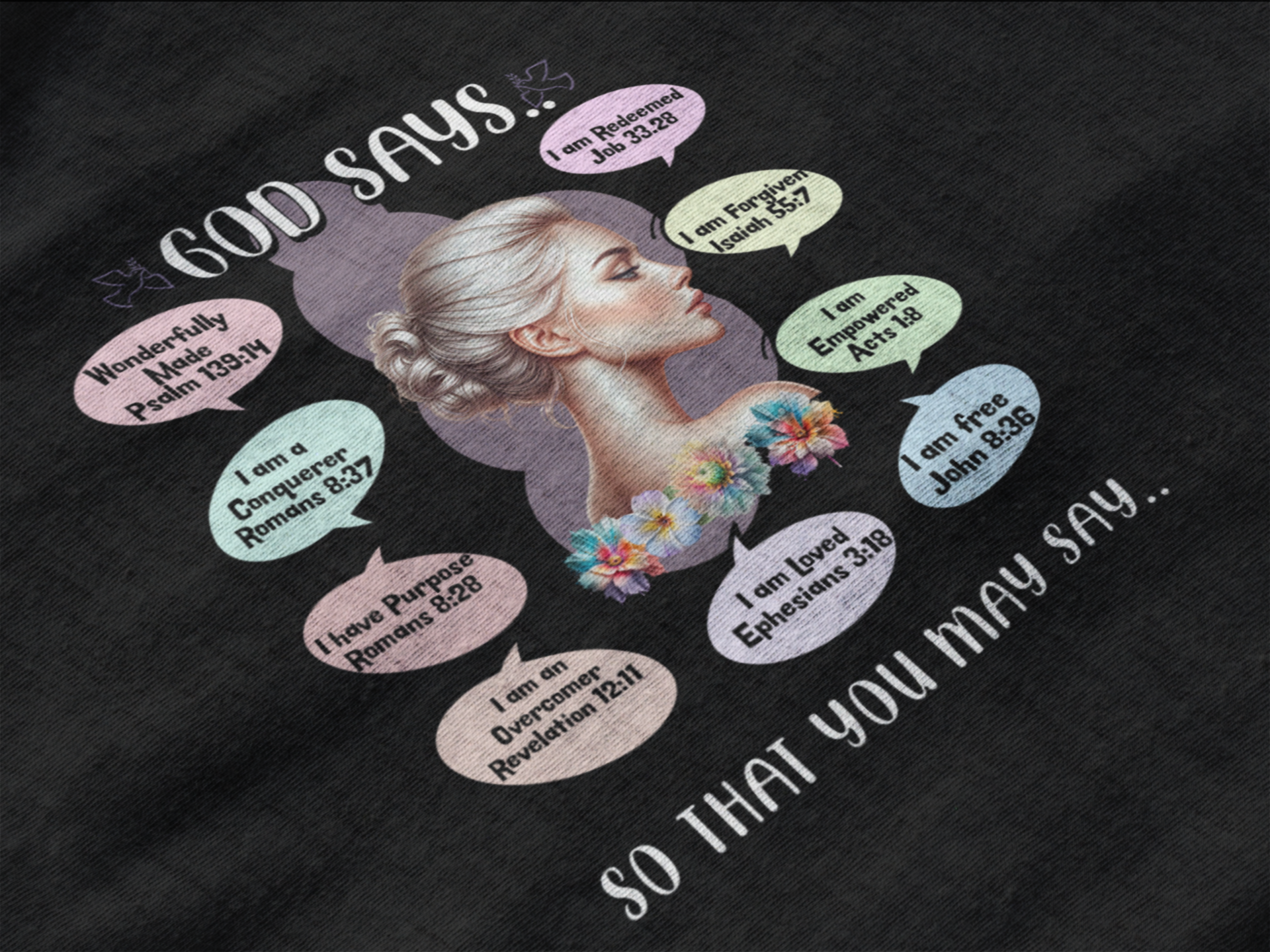 "God Says" T-Shirt - Biblical Affirmations Illustration designed for Woman