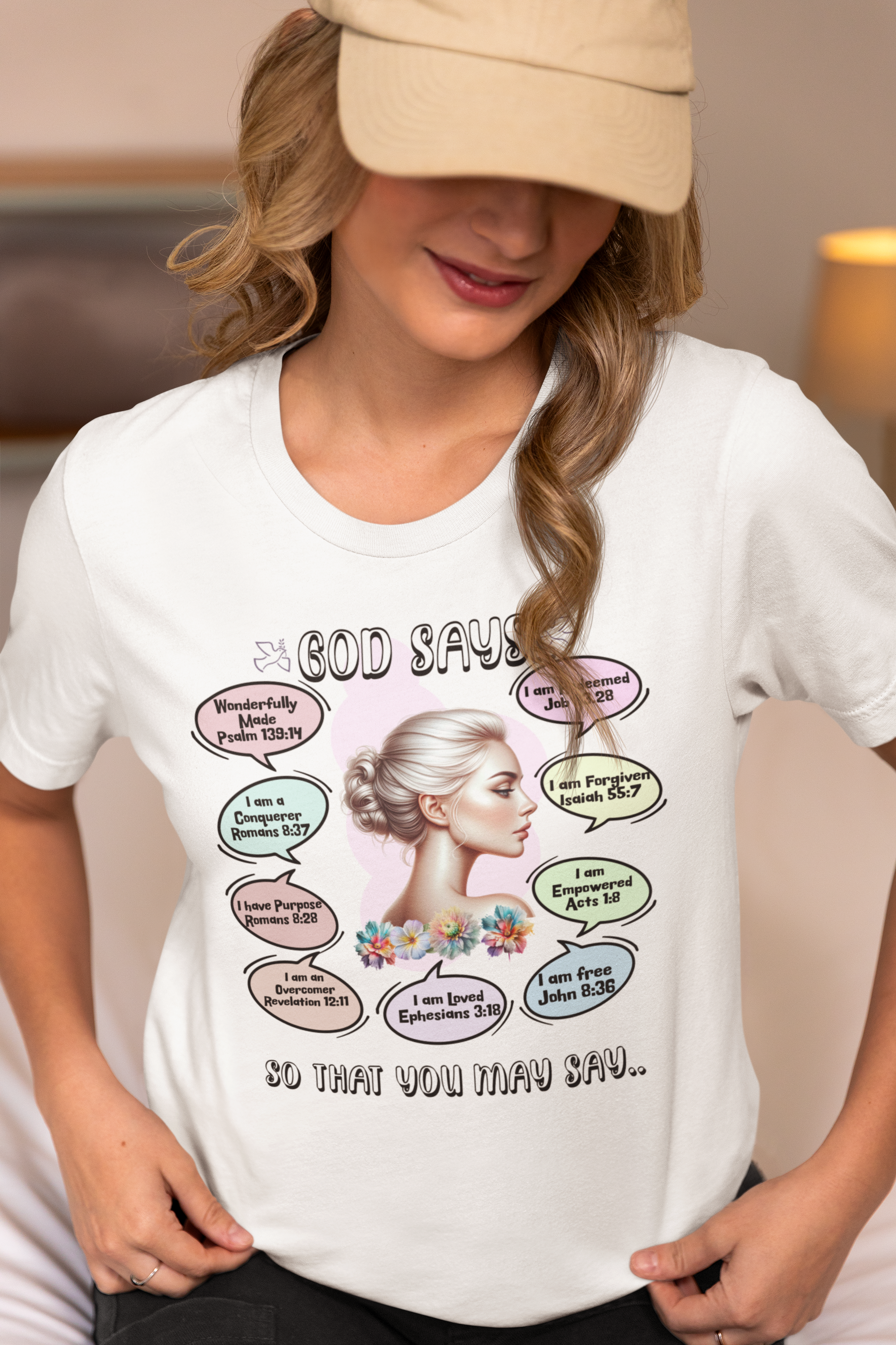 "God Says" T-Shirt - Biblical Affirmations Illustration designed for Woman