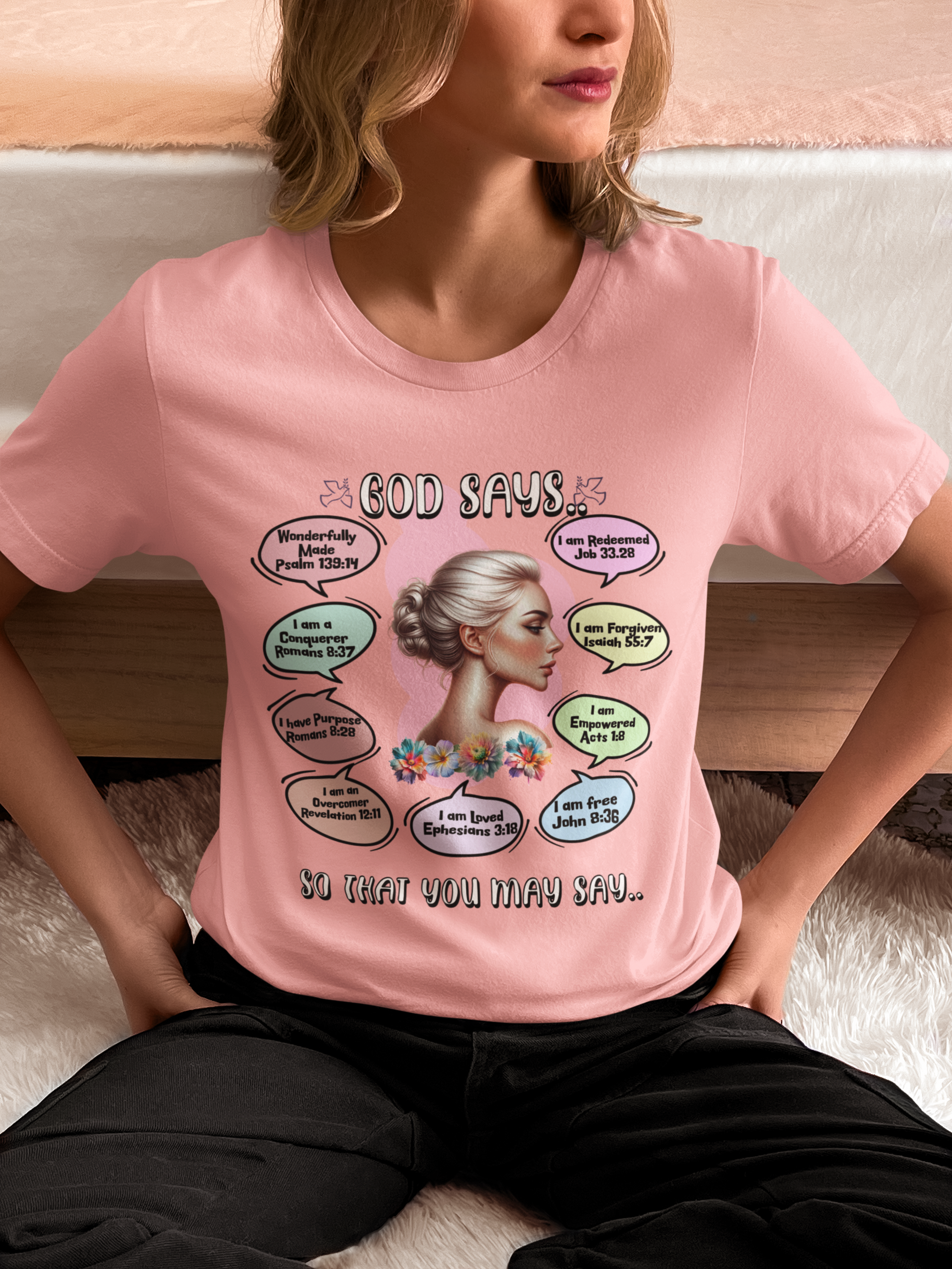 "God Says" T-Shirt - Biblical Affirmations Illustration designed for Woman