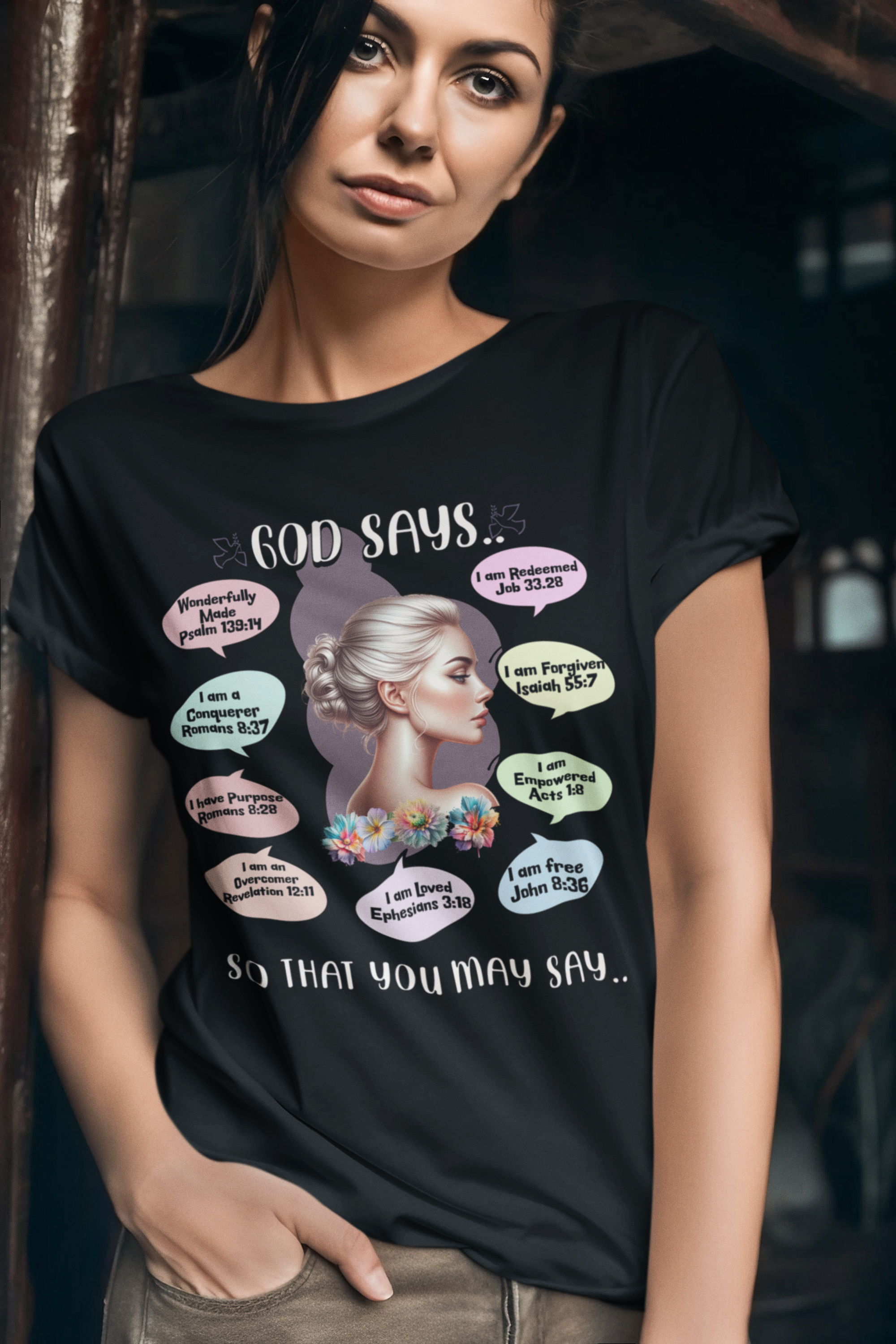 "God Says" T-Shirt - Biblical Affirmations Illustration designed for Woman