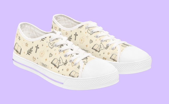 Faith-Inspired Women's Low Top Sneakers — Grace Trust Faith Dove & Cross Pattern