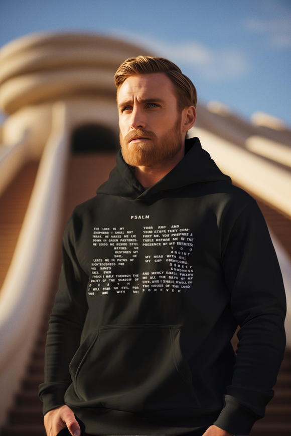 Psalm 23 Hoodie – “The Lord Is My Shepherd” Scripture Inside Number 23 Design