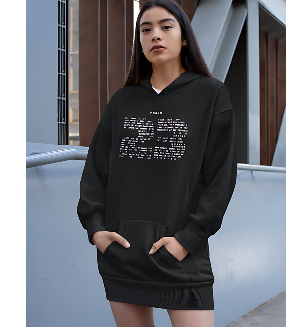 Psalm 23 Premium Hoodie Dress - 23rd Psalm Text Design in White Lettering
