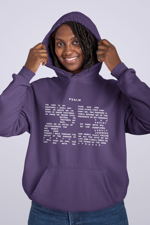 Psalm 23 Hoodie – “The Lord Is My Shepherd” Scripture Inside Number 23 Design