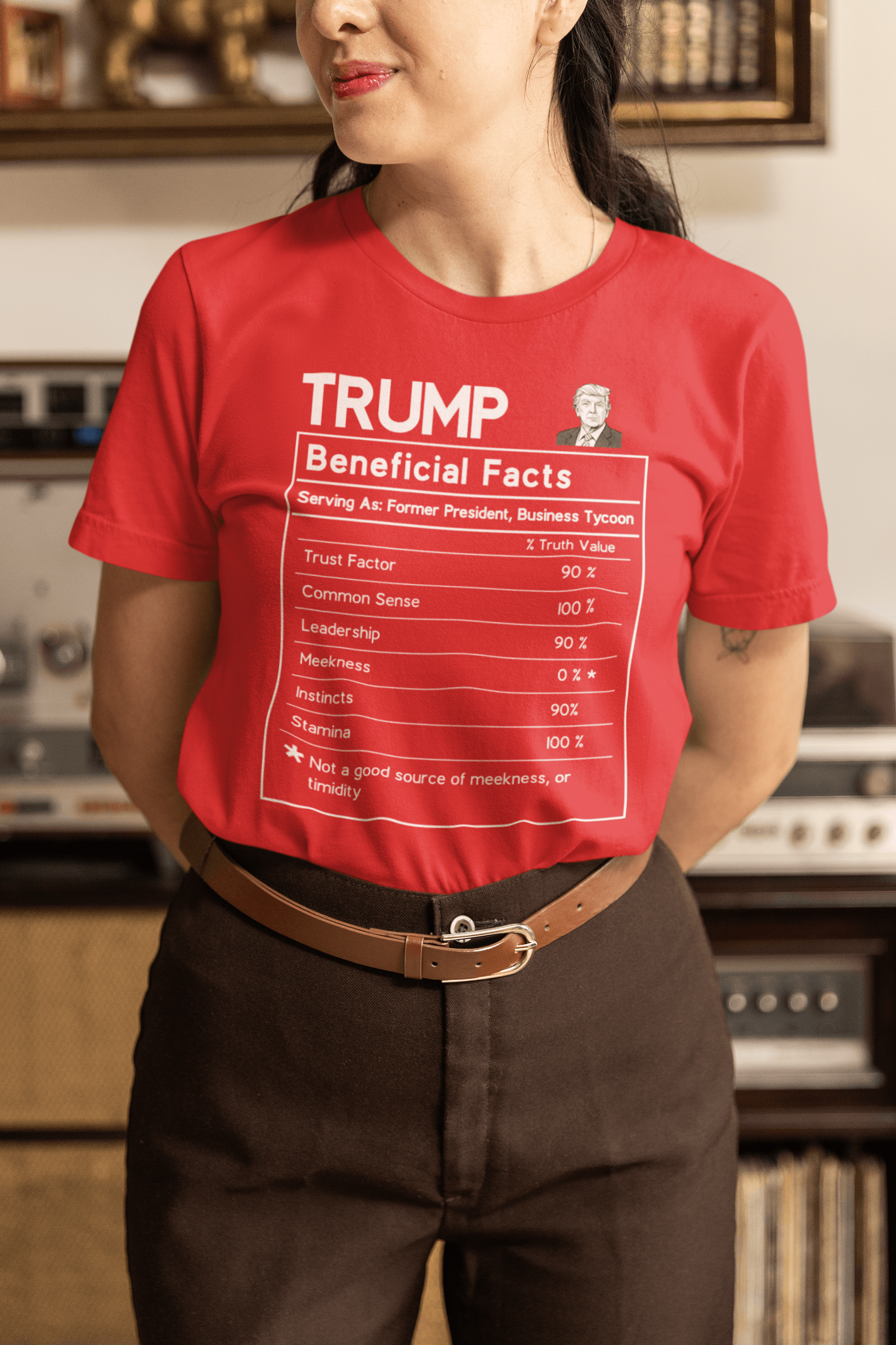 Donald Trump Beneficial Facts Political Satire T-Shirt - Nutrition Label Design