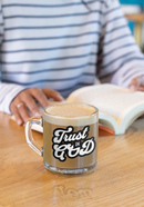 Trust in God Retro Clear Glass Mug – 10oz Transparent Christian Coffee Cup-9