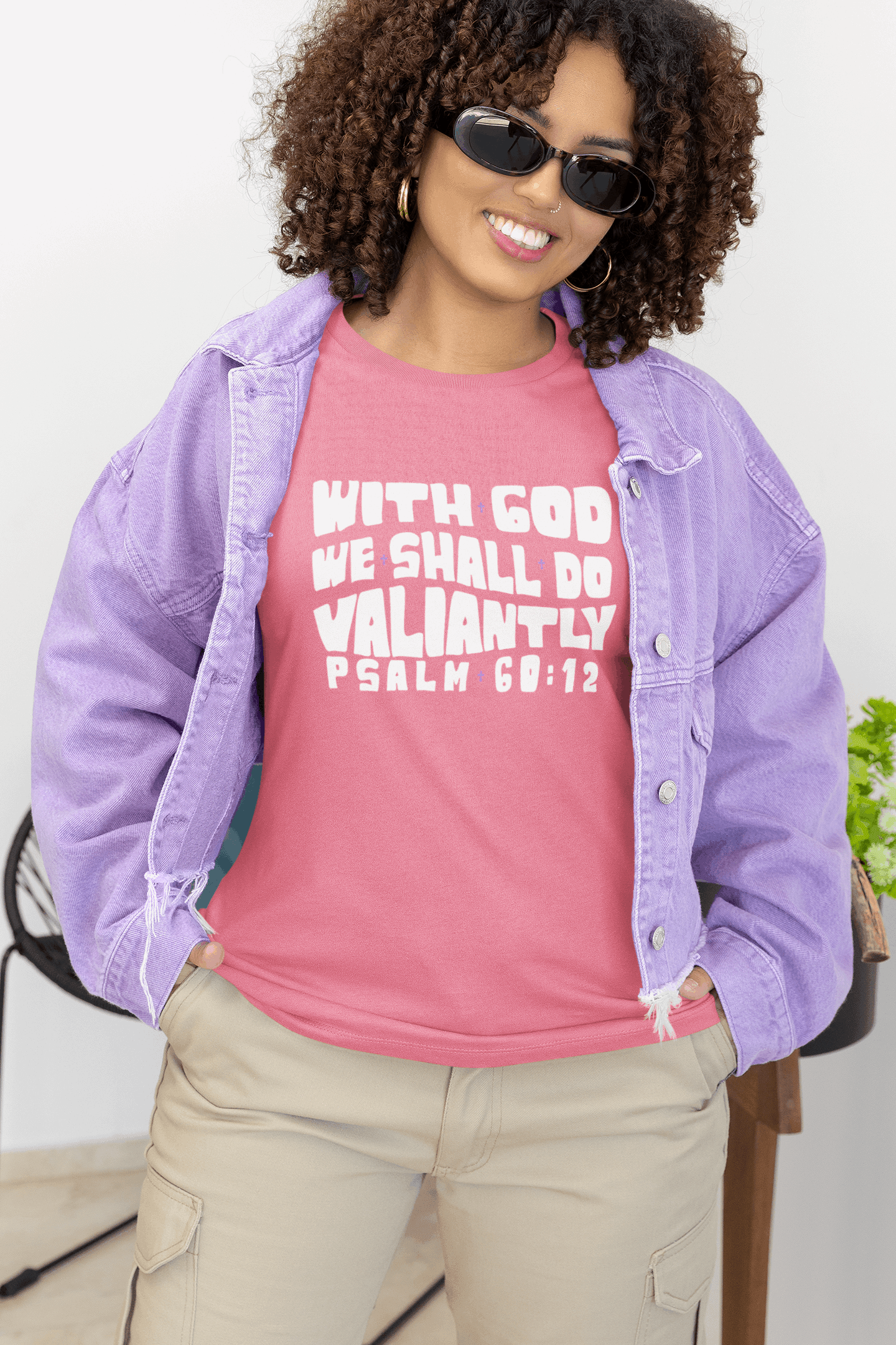 "With God, We Shall Do Valiantly" T-Shirt - Retro Old School Proverbs 60:12 Bible Tee