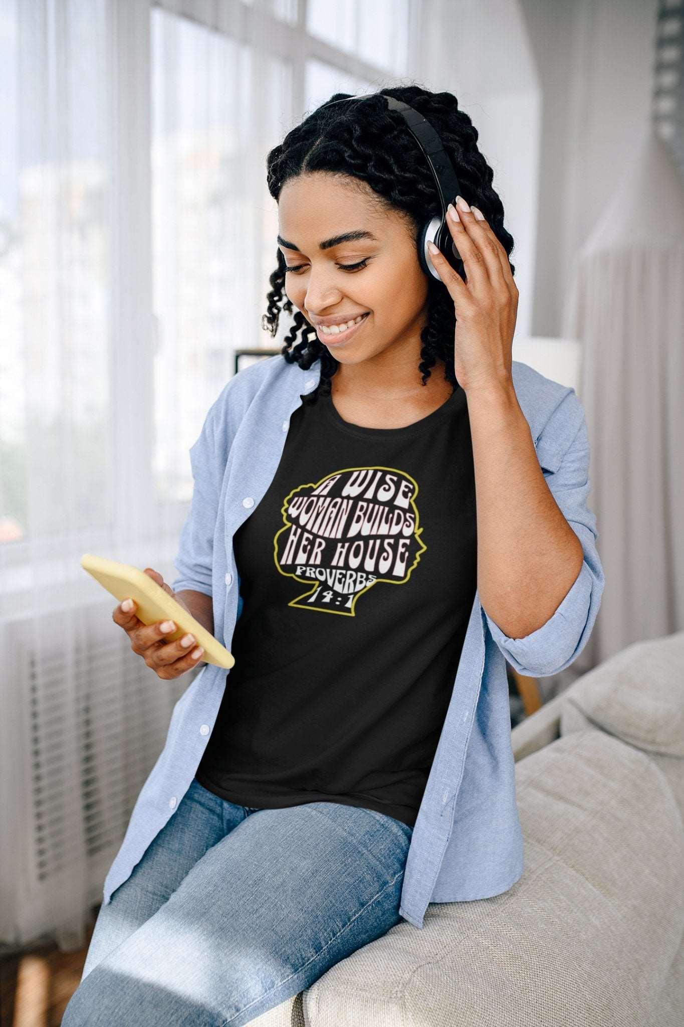 A Wise Woman Builds Her House T - Shirt Inspirational Apparel - Encore2woNavyS