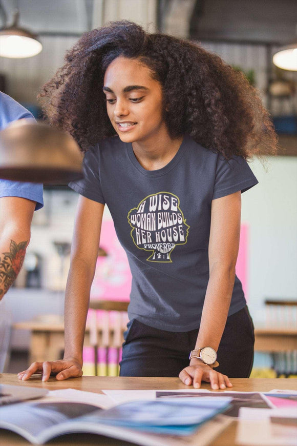 A Wise Woman Builds Her House T-Shirt Inspirational Apparel - Encore2woNavyS