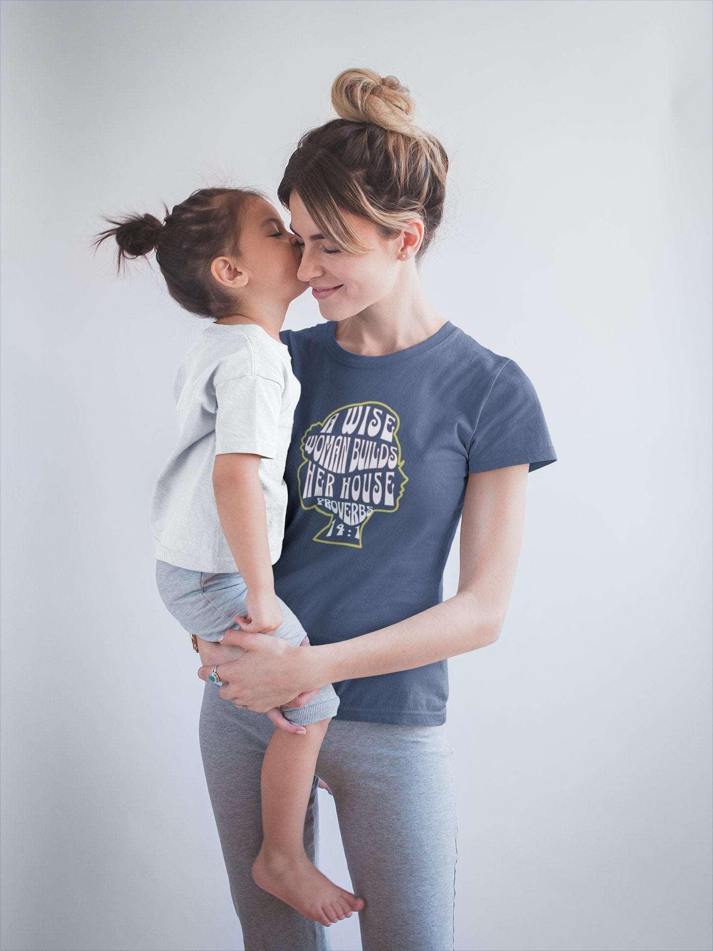 A Wise Woman Builds Her House T-Shirt Inspirational Apparel - Encore2woNavyS
